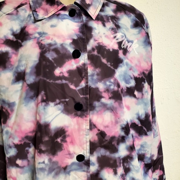 PINK Victoria's Secret Snap Front Coach Jacket Watercolor TieDye Women's Size S - Picture 7 of 16